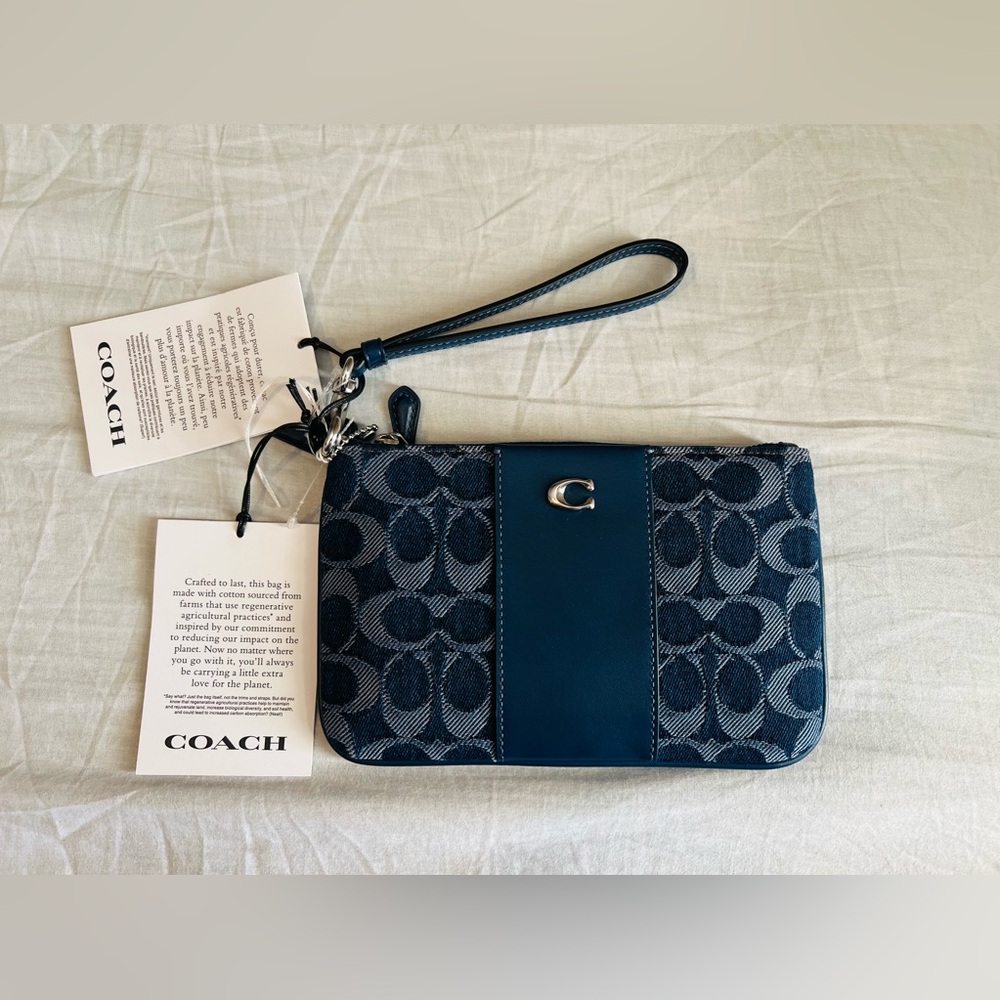 Coach Navy and Gray Signature Wristlet